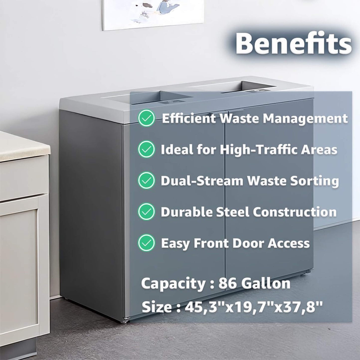 86-Gallon Heavy-Duty Commercial Steel Two-Stream Trash Can Cabinet