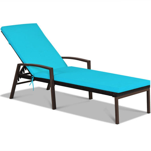 Patio Rattan Lounge Chaise Recliner with Back Adjustable Cushioned - Turquoise