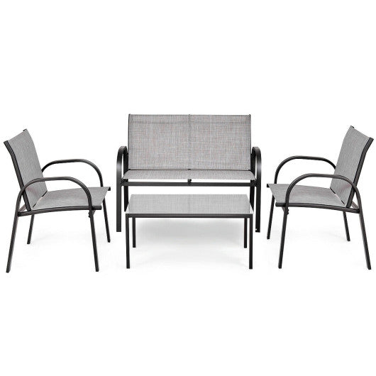 4 Pieces Patio Furniture Set with Glass Top Coffee Table - Gray