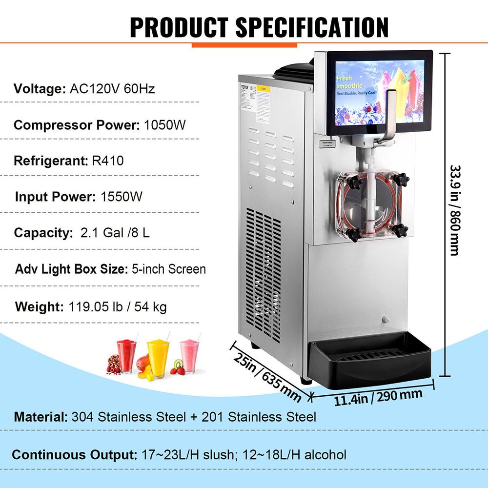 8L Commercial Single Frozen Margarita Ice Slushy Drink Maker Machine 1050W