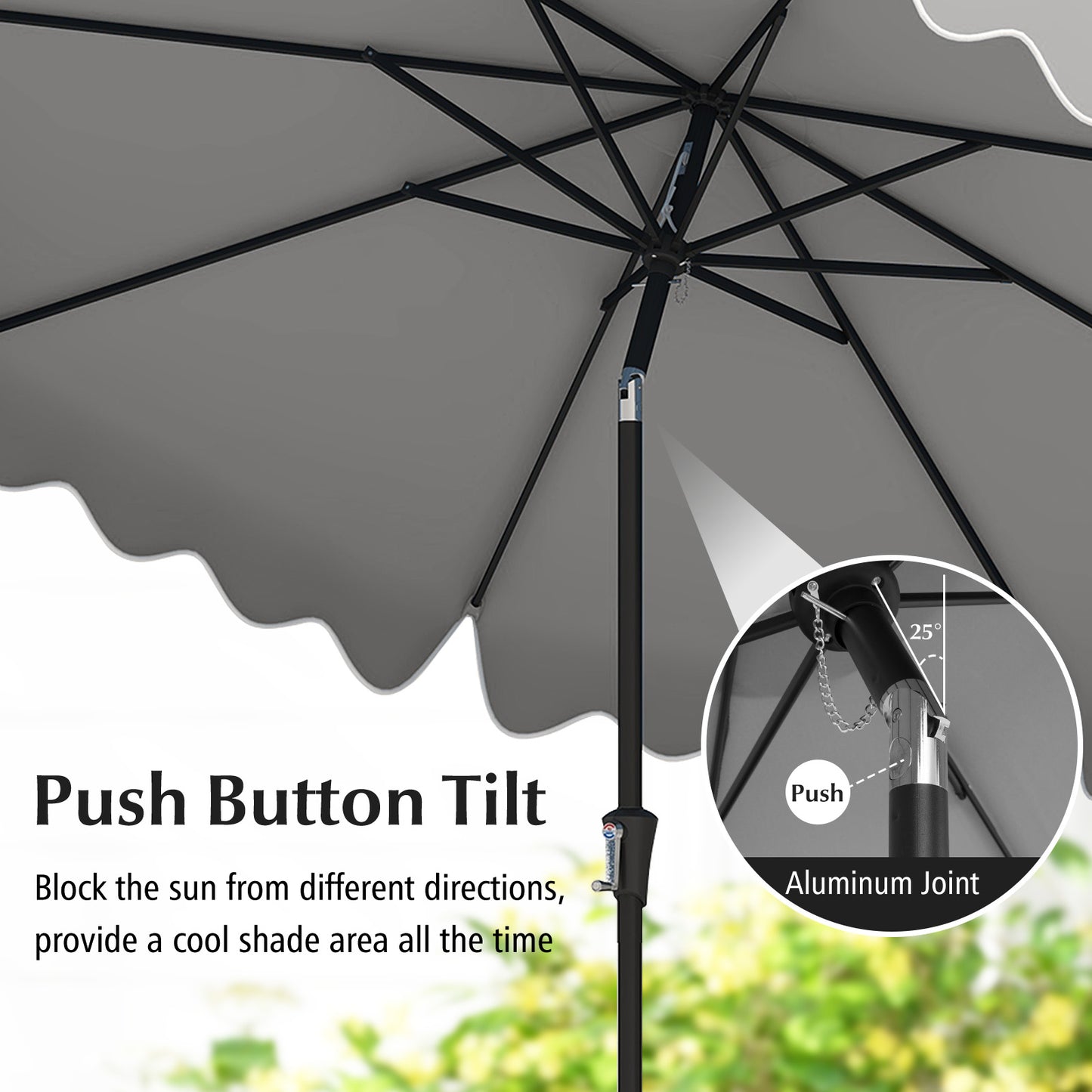9 Feet Patio Umbrella with Crank Handle and Push Button Tilt