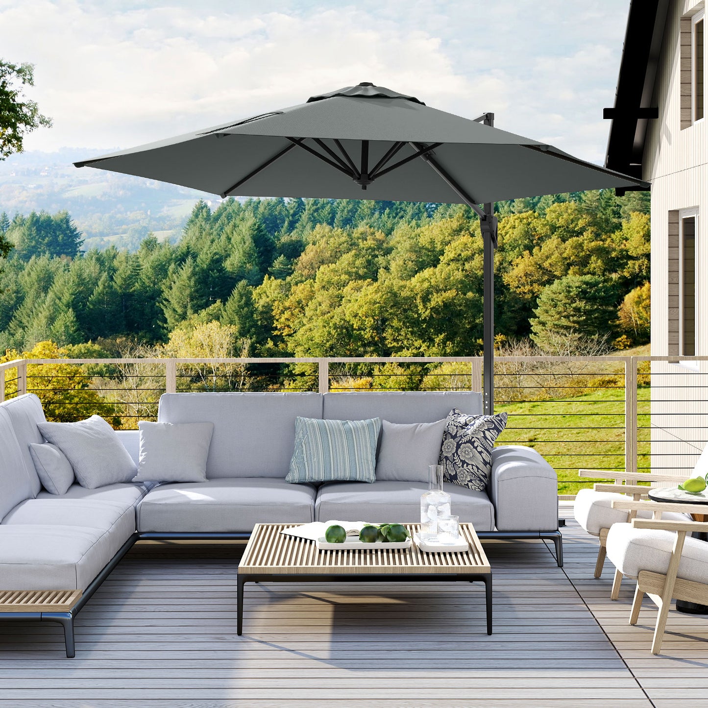 9 FT Cantilever Patio Umbrella with Vented Top and Sun-Protective Canopy