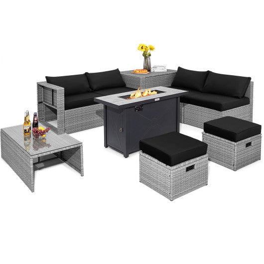 9 Pieces Patio Furniture Set with 42 Inches 60000 BTU Fire Pit - Black