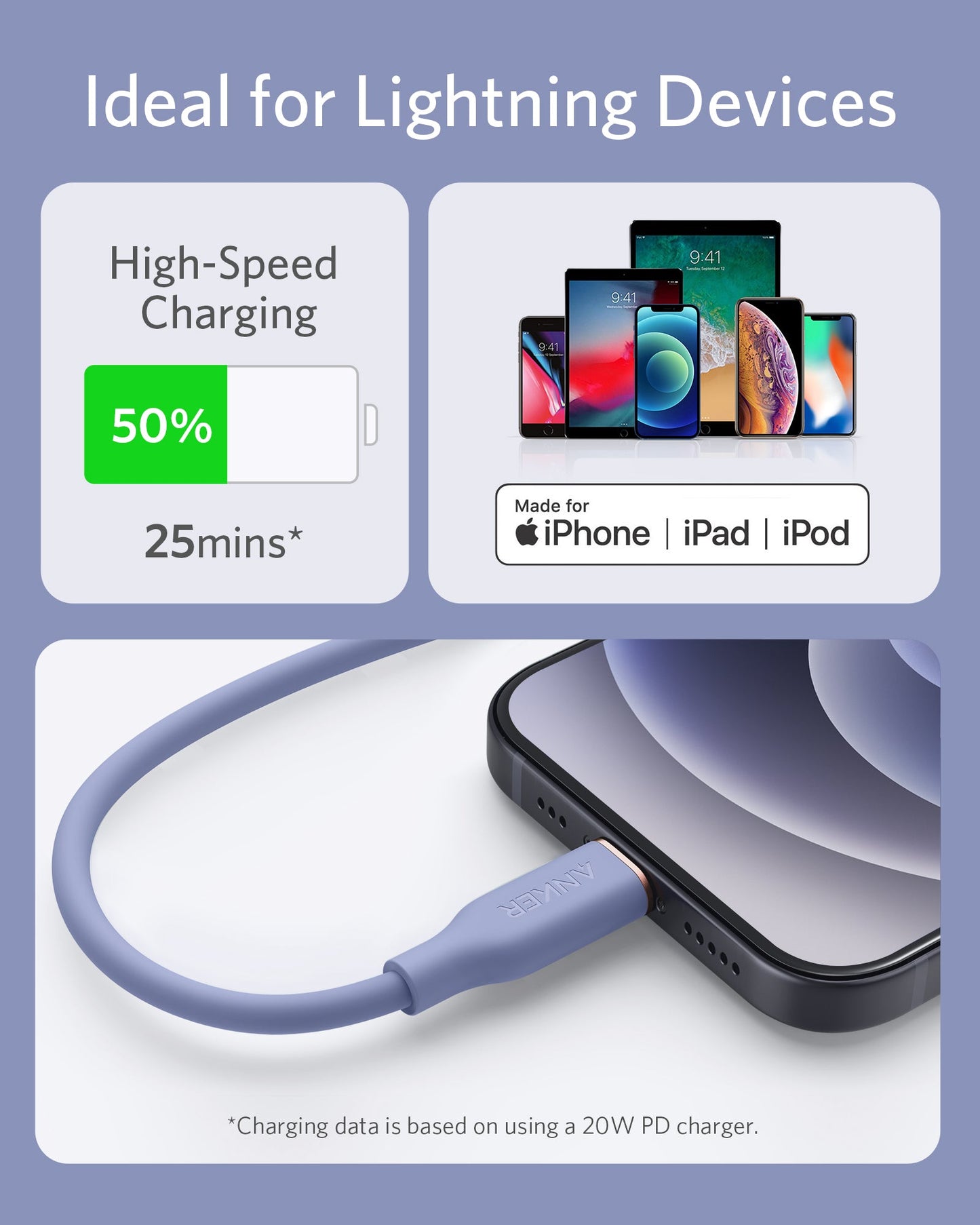 Anker 641 USB-C to Lightning Cable (Flow, 3 ft Silicone)