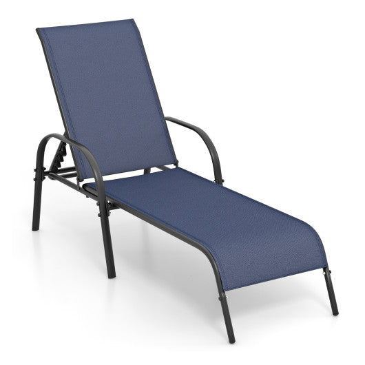 Adjustable Patio Chaise Folding Lounge Chair with Backrest - Navy