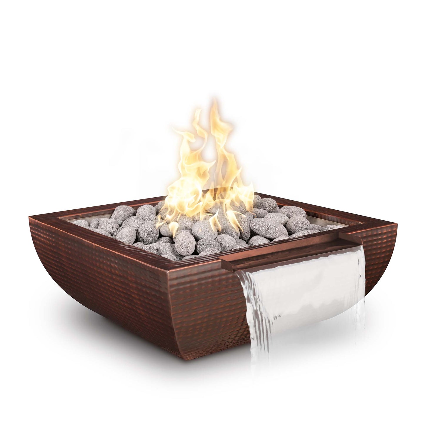 Avalon Hammered Copper Fire & Water Bowl Wide Spill 30" - Electronic Ignition
