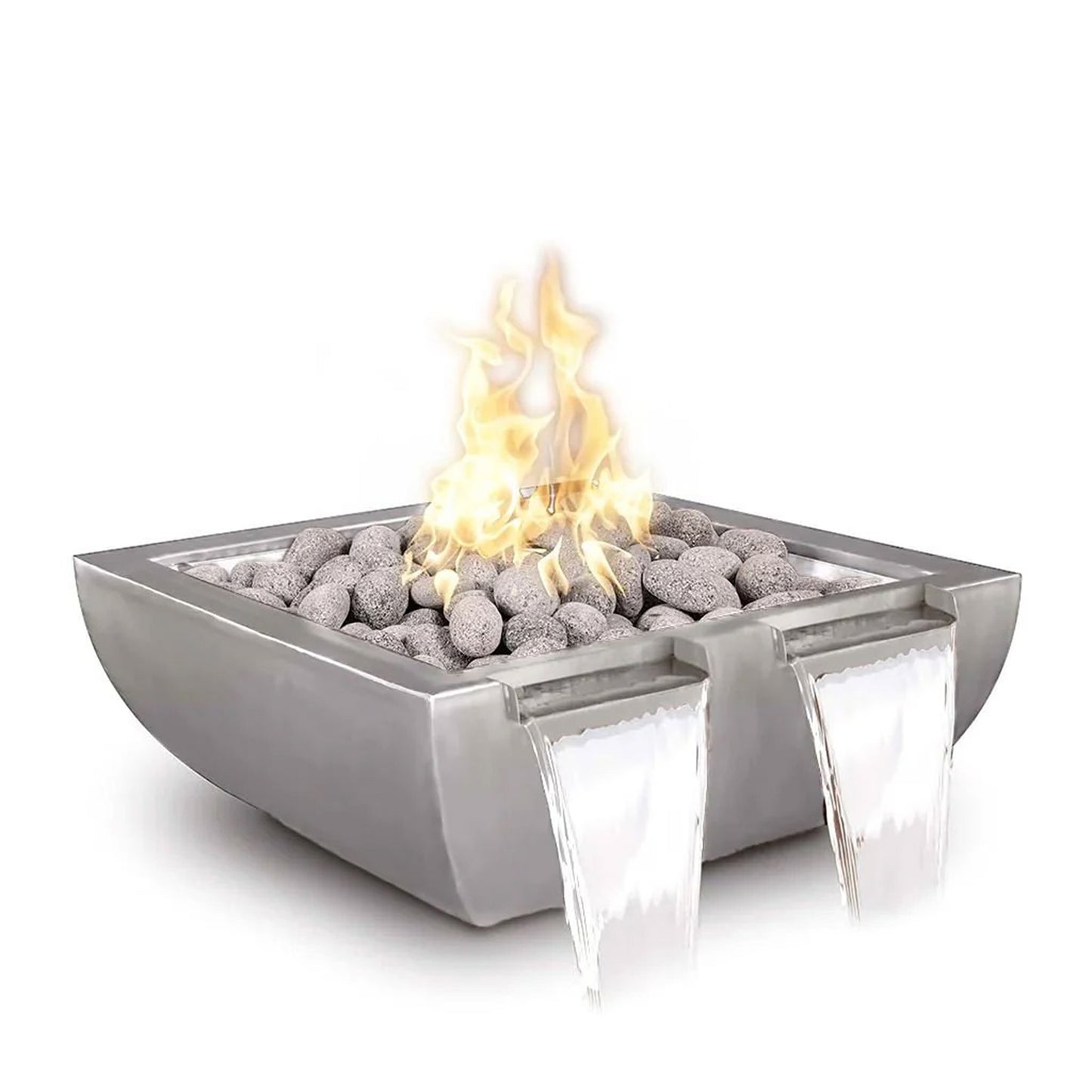 Avalon Stainless Steel Fire & Water Bowl Twin Spill - 30"- Match Lit