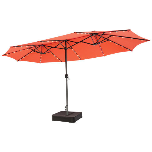 15 Feet Double-Sided Patio Umbrella with 48 LED Lights - Orange