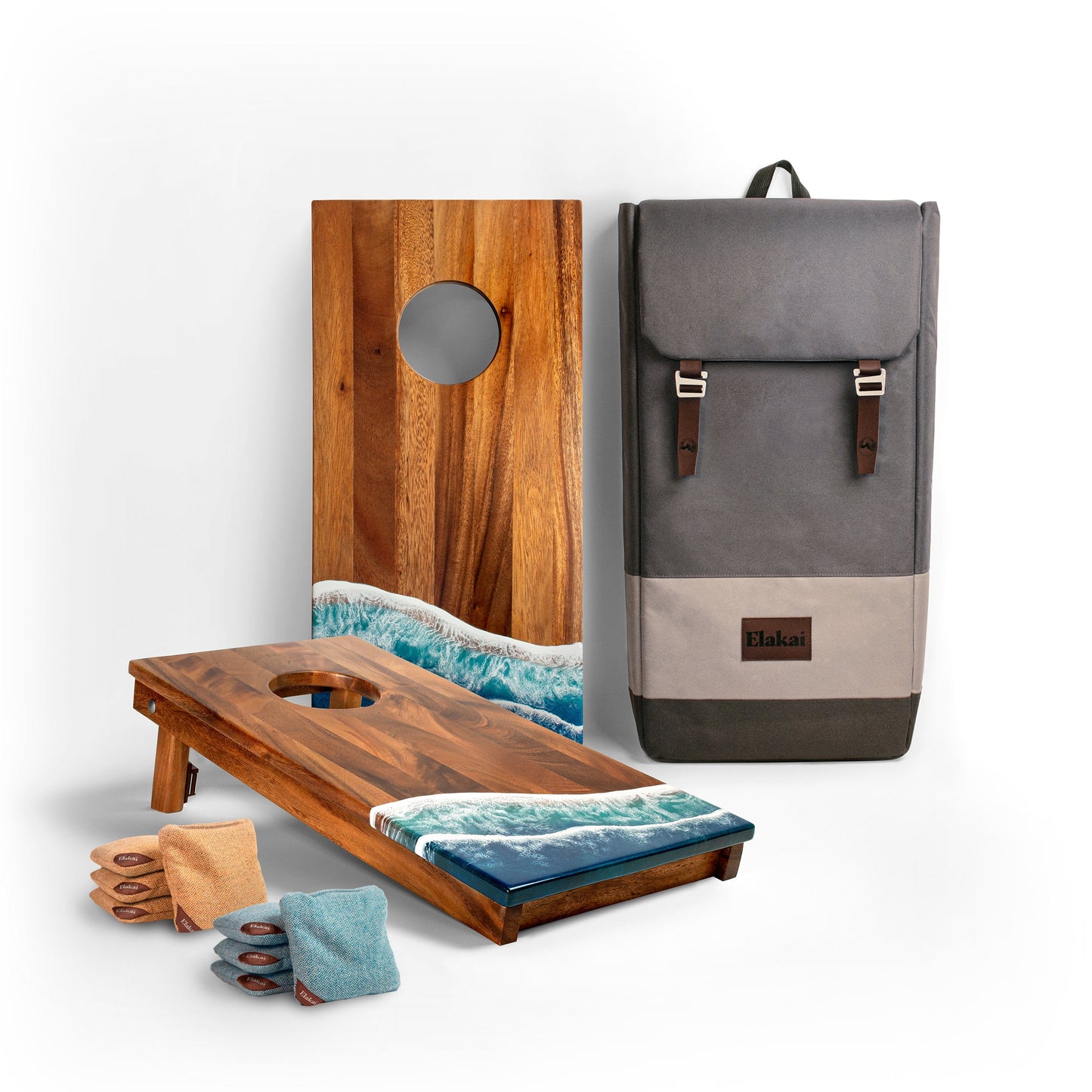 1ft x 2ft Beach Epoxy Resin Wood Compact Travel Cornhole Board Set