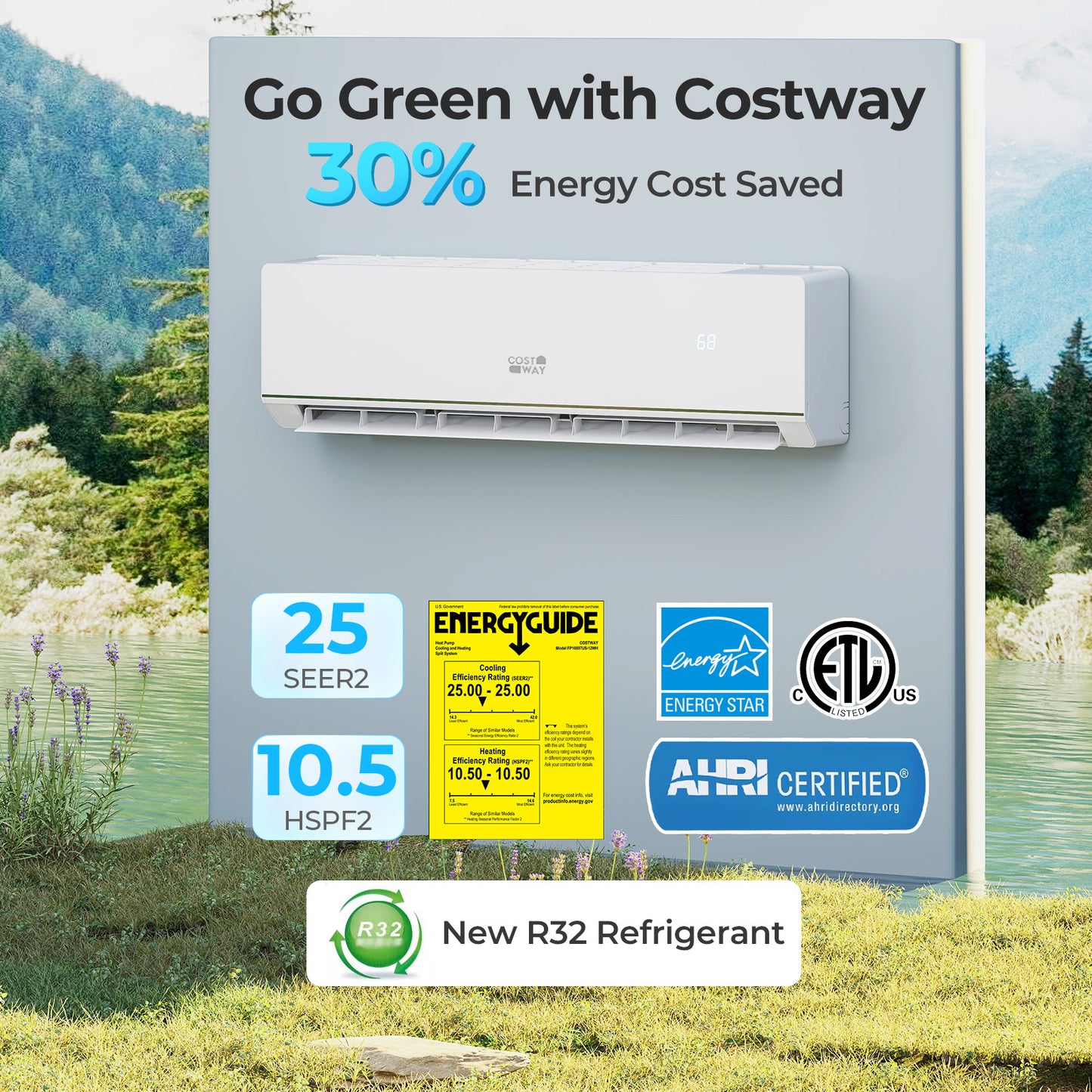 ENERGY STAR Certified 18000 BTU 25 SEER2 208-230V Mini Split Heat Pump Heating at -15°F