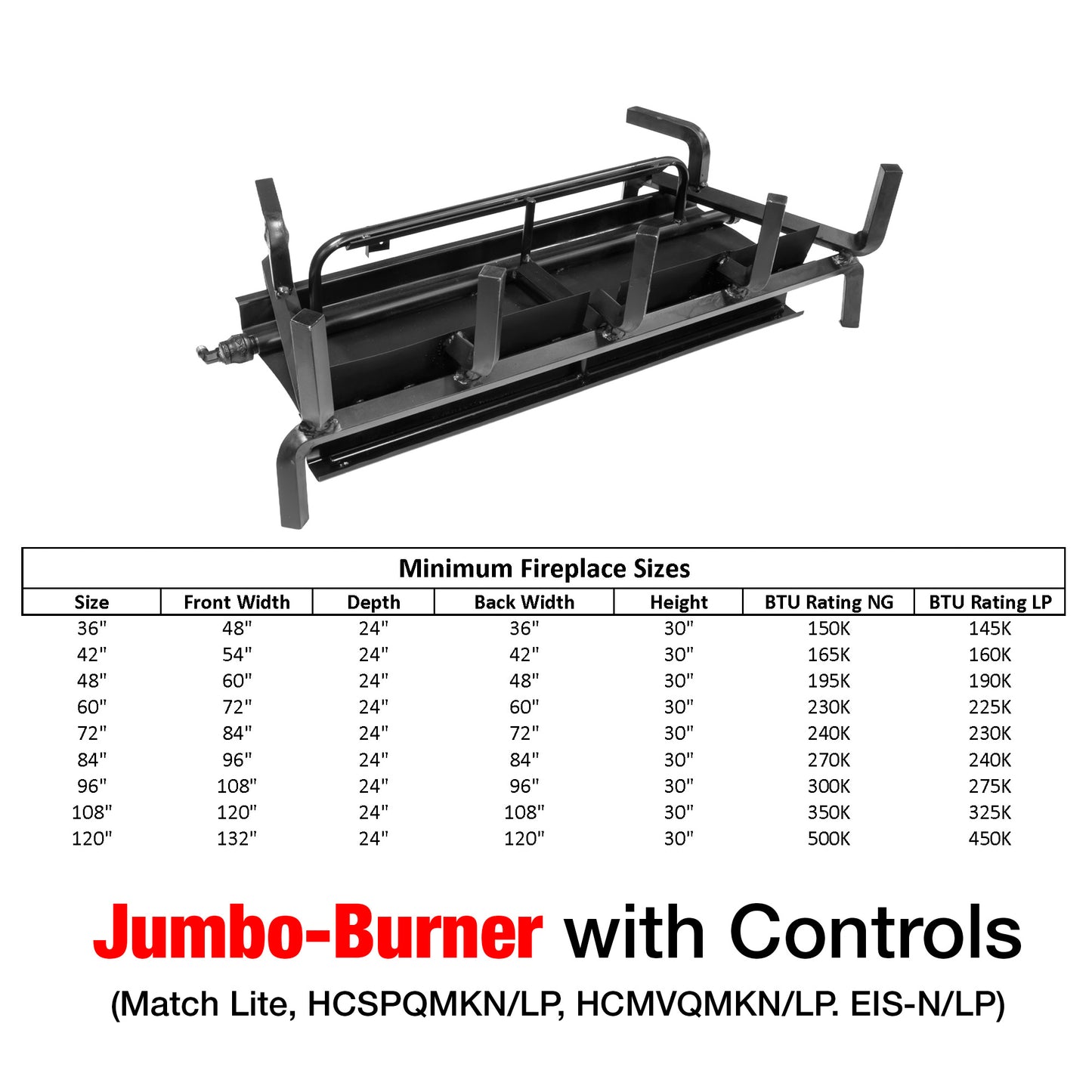 Jumbo Indoor Vented Front View Burners