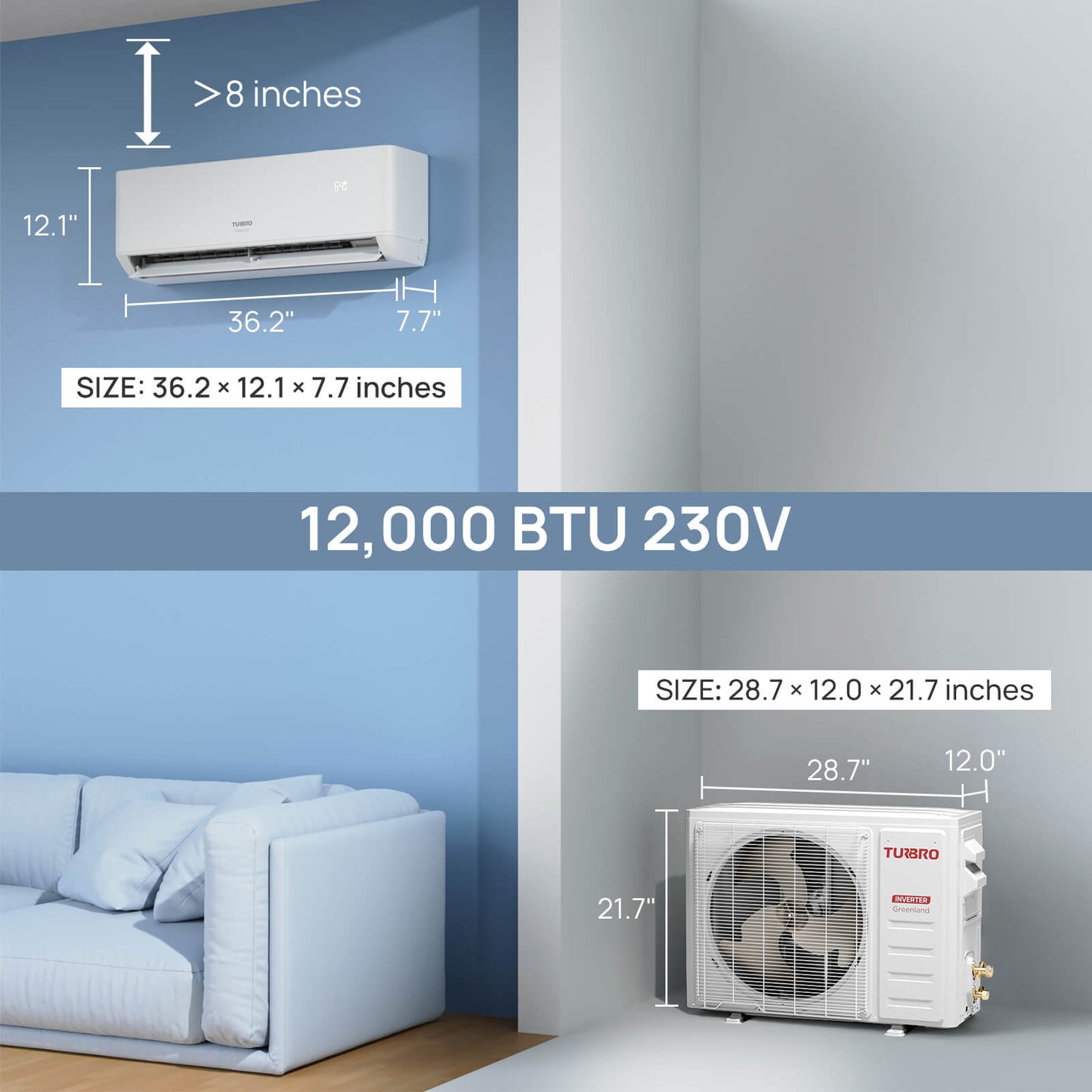 Greenland 12,000 BTU Single Zone WiFi Mini Split AC (R454B)