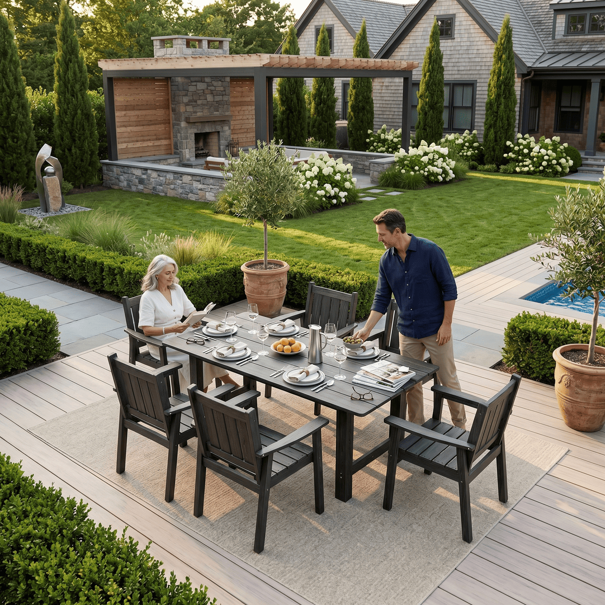 Corex HDPE Outdoor Dining Set, 7-Piece, Gray