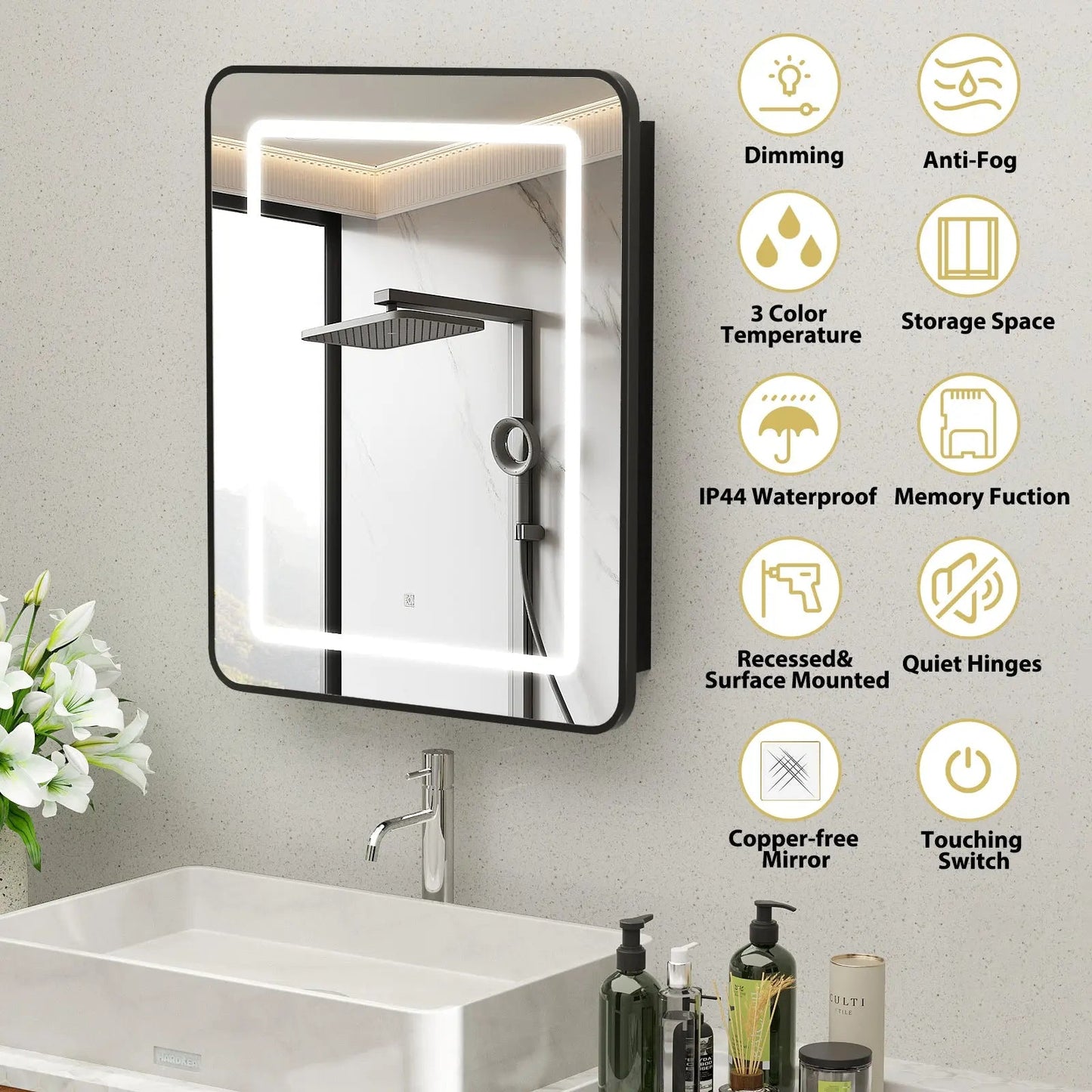Hausvita Framed Recessed LED Light Bathroom Medicine Cabinet - Small