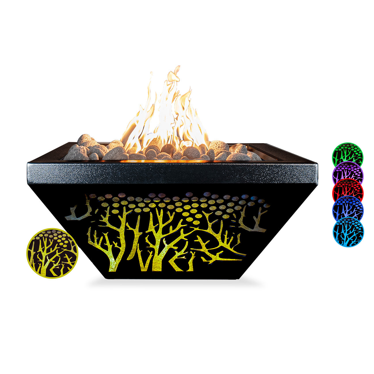 Lighthouse Series - Wonderland Metal Fire Bowl with LED Lights 36" - Powder Coated Metal - Match Lit