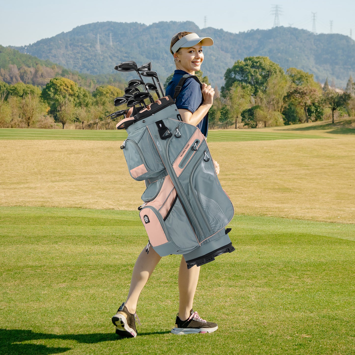 Molded Lock Top Golf Cart Bag with 14-Way Full Length Dividers and 11 Pockets