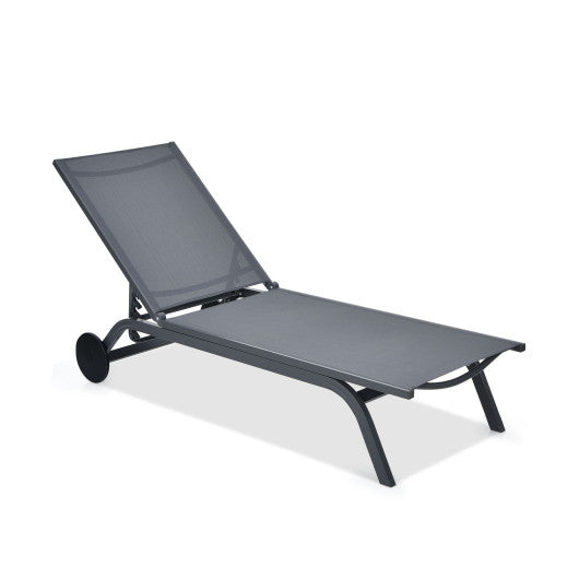 6-Position Adjustable Fabric Outdoor Patio Recliner Chair - Gray