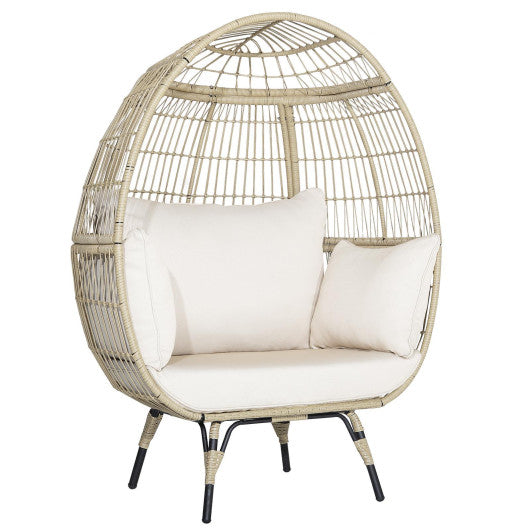 Oversized Patio Rattan Egg Lounge Chair with 4 Cushions - Light Brown