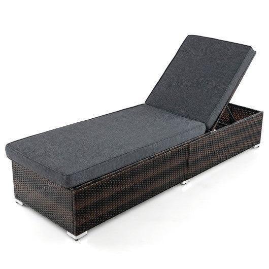 Patio Wicker Lounge Chair with 4-level Backrest and Long Seat Cushion - Brown