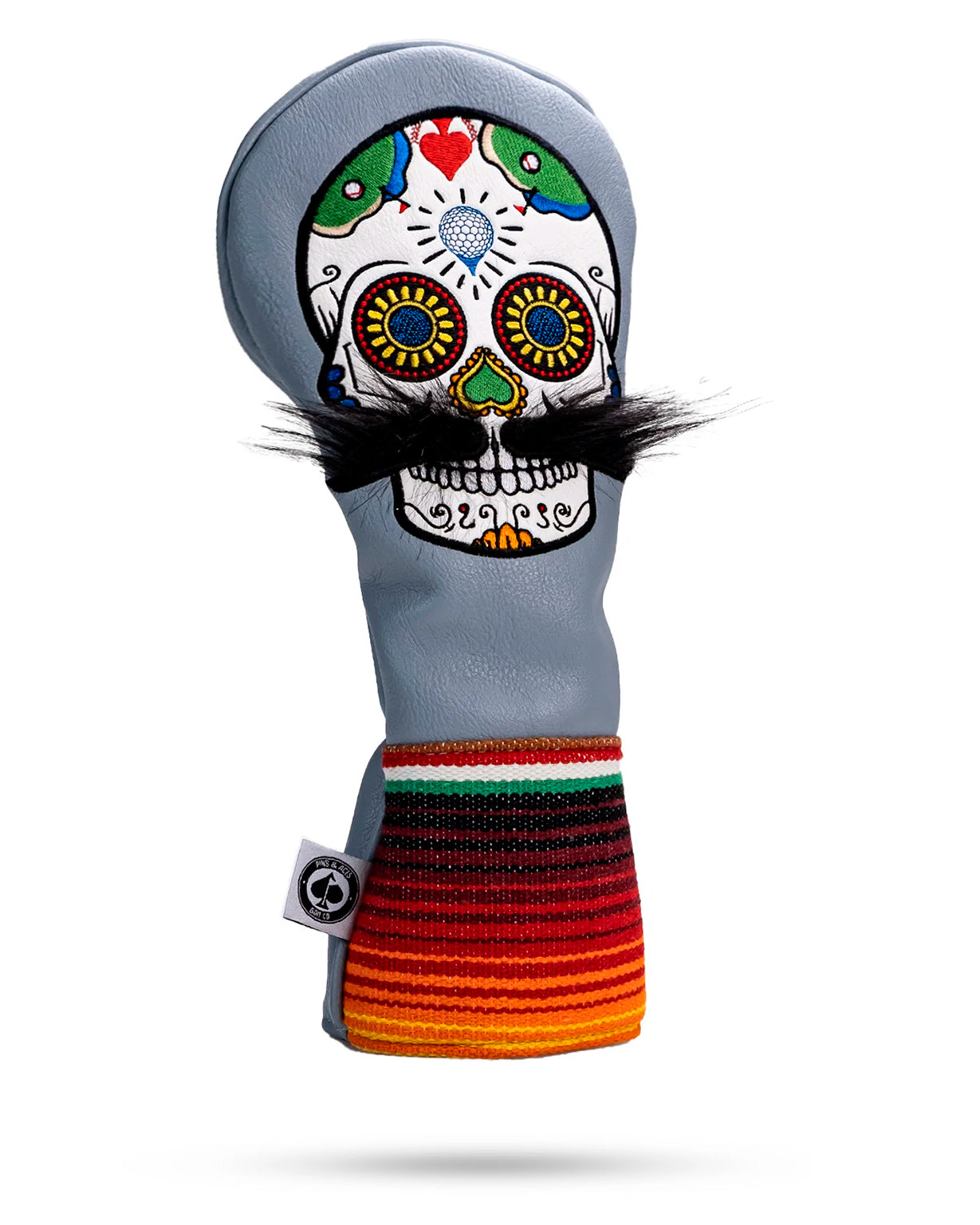 Mustache Sugar Skull - Fairway Cover Gray