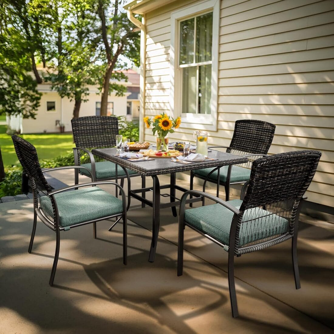 Pamapic Outdoor Dining Sets for 4 with Iron Frame & Rattan Backrest