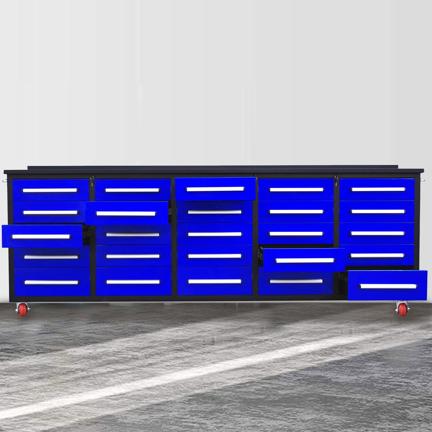 10ft 25-Drawer Storage Workbench with Wheels