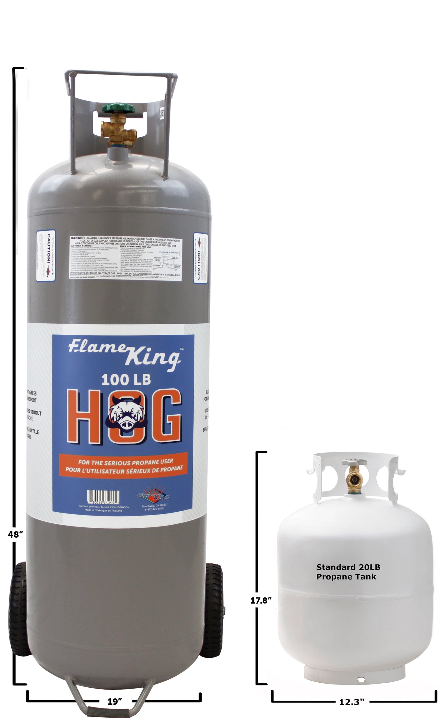 Flame King 100lb Empty Horizontal & Vertical Propane Cylinder with POL & Wheels
