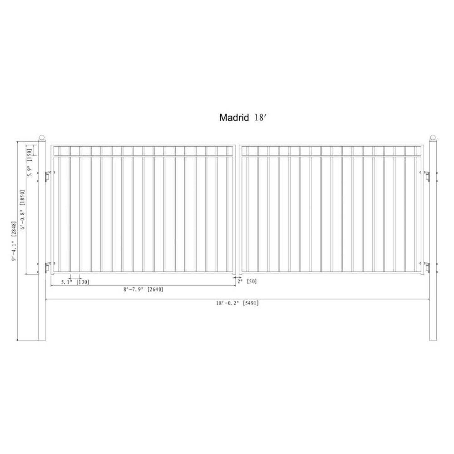 12FT - 18FT Heavy-Duty Madrid-Style Premium Steel Dual-Swing Driveway Gate