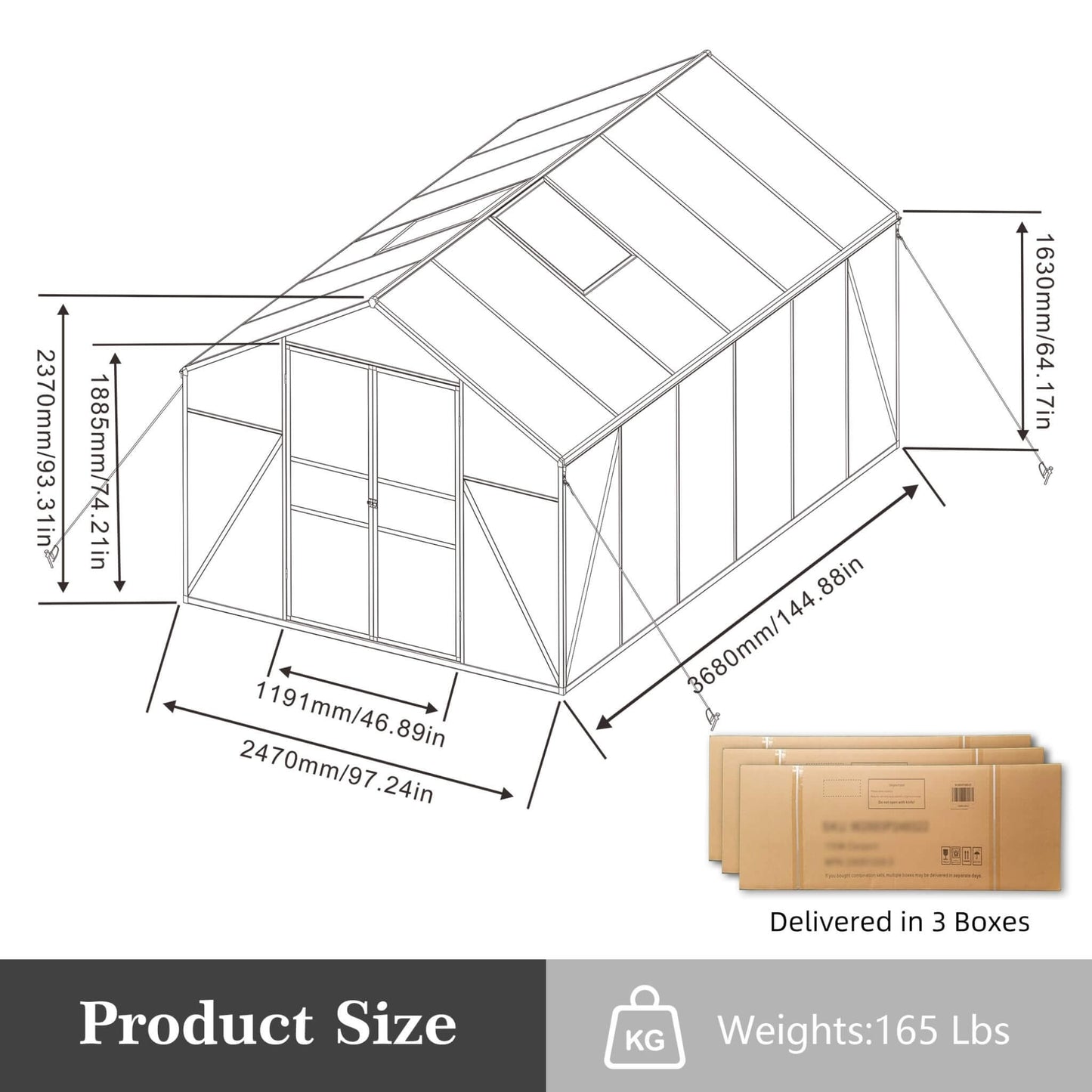 8FT x 12FT All-Season Outdoor Backyard Polycarbonate Greenhouse with Raised Base and Aluminum Frame
