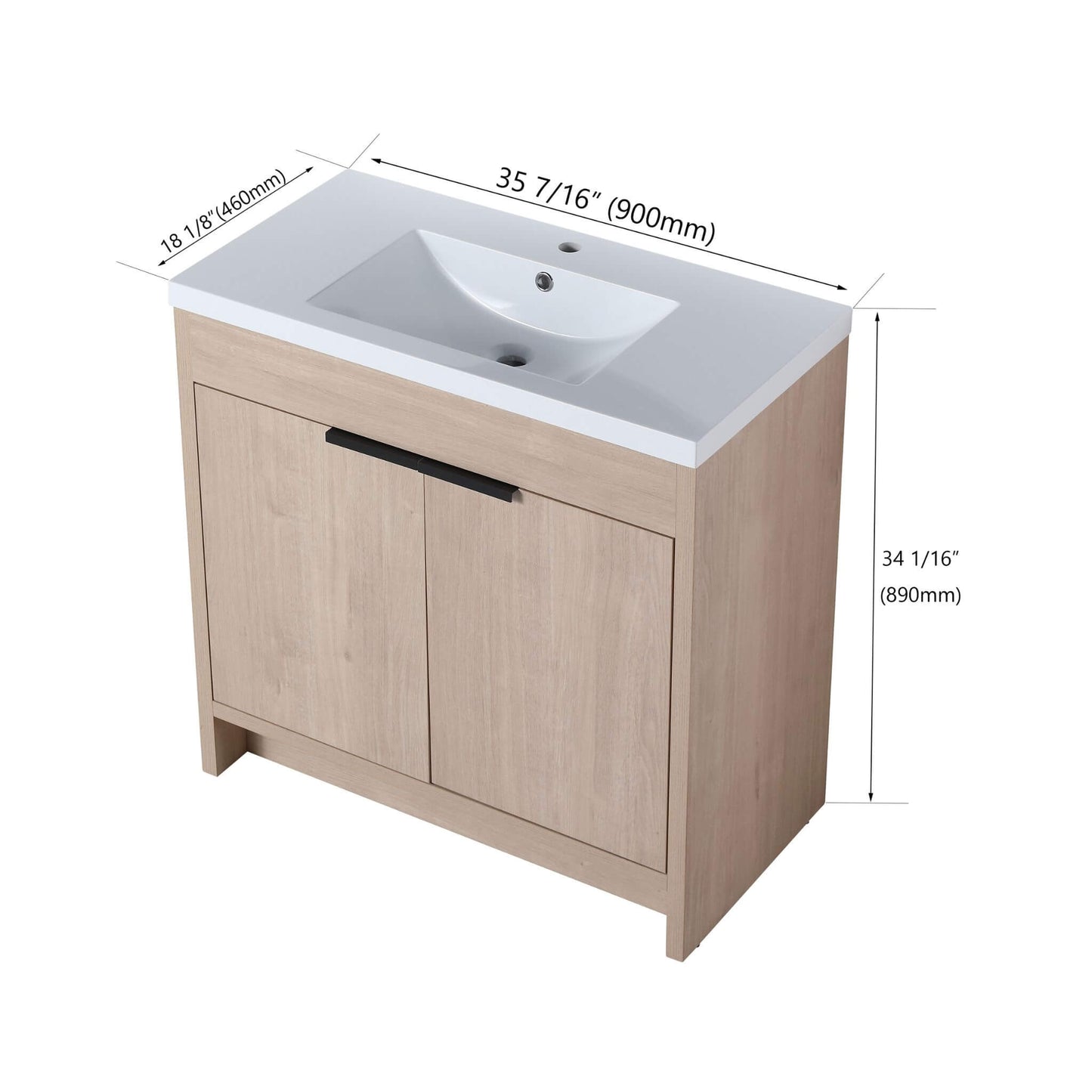 Alora 36-Inch Freestanding Bathroom Vanity With White Resin Sink
