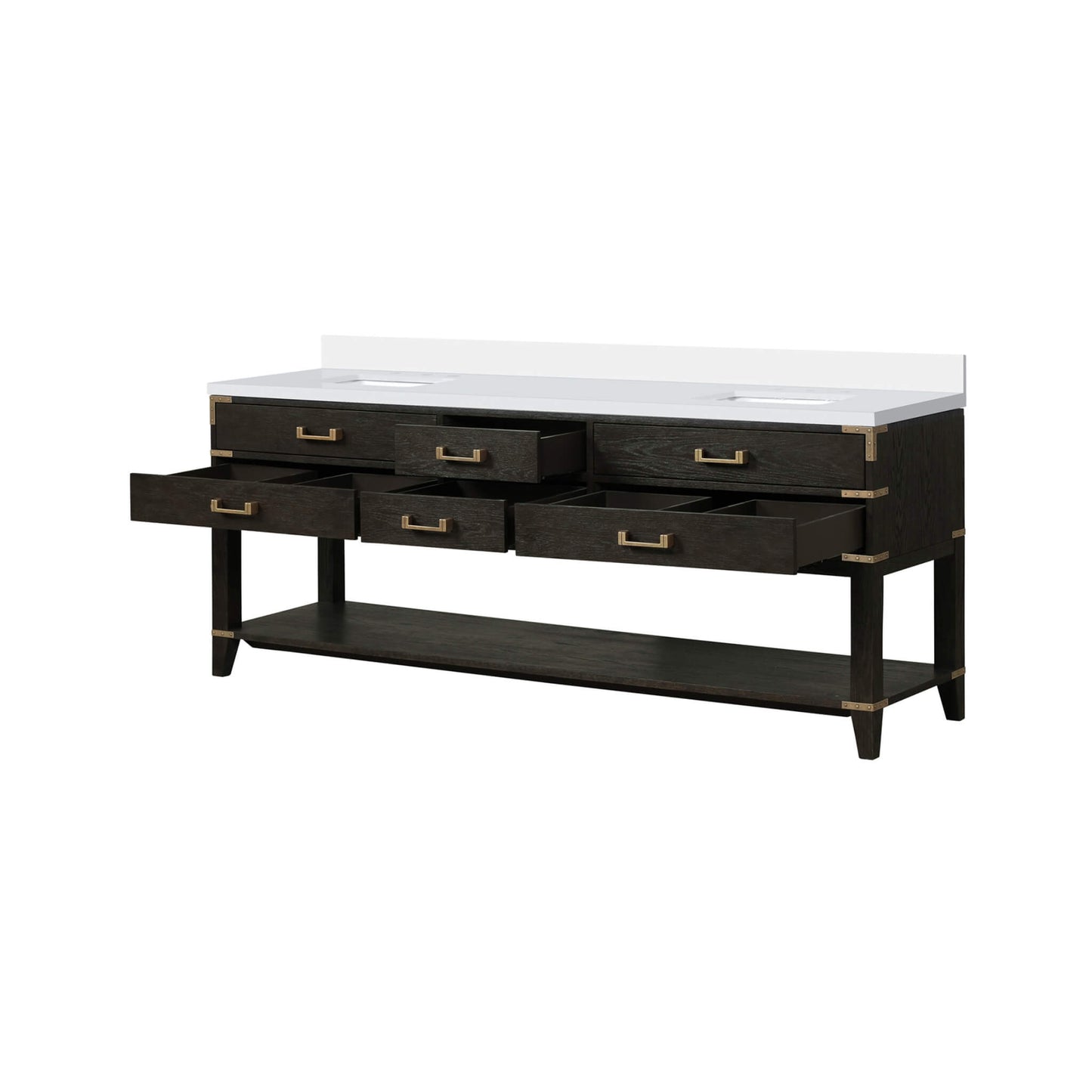Alora 84-Inch Black Oak Double Bathroom Vanity With White Quartz Top