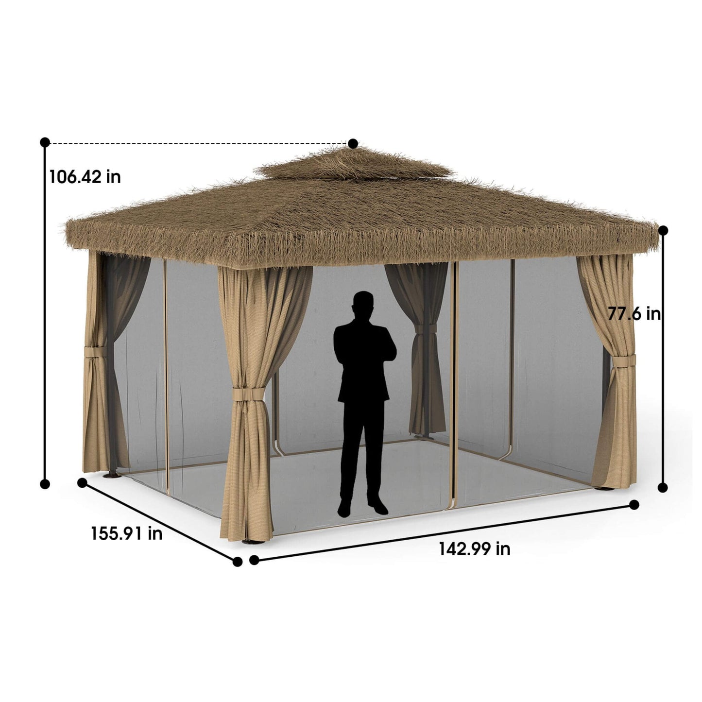 Alora Outdoor Double Canopy Aluminum Patio Gazebo with Hawaiian Thatch Roof