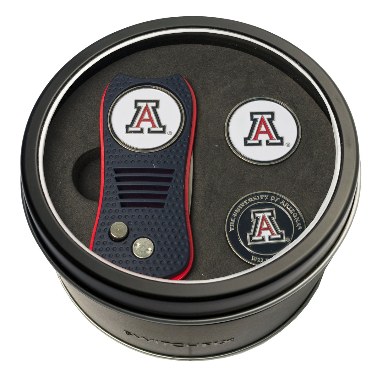 Arizona Wildcats Switchblade Divot Tool + 2 Ball Marker Tin Gift Set