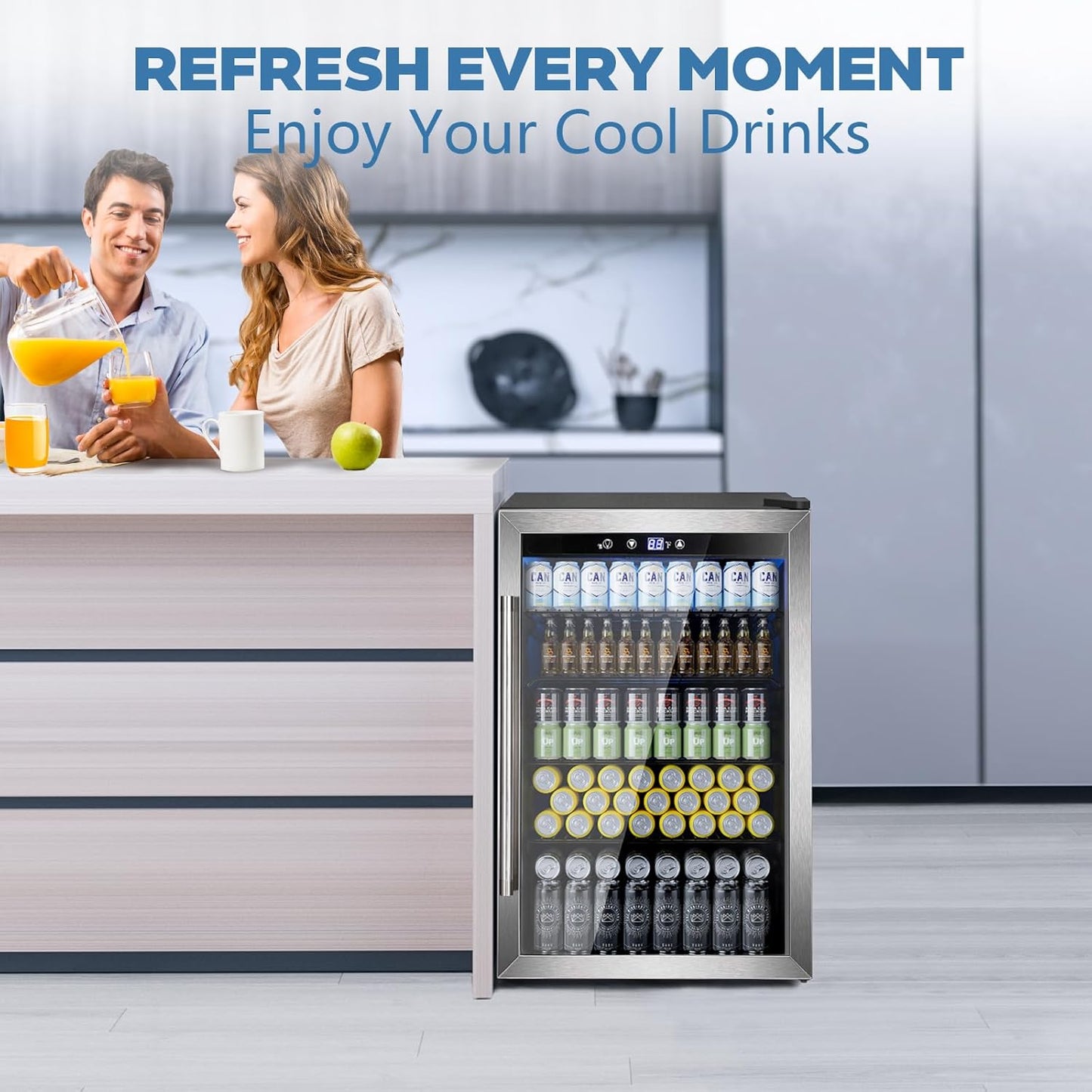 Beverage Refrigerator Cooler 4.4 CU. FT. 145 Can Mini Fridge with Glass Door W58128SSH