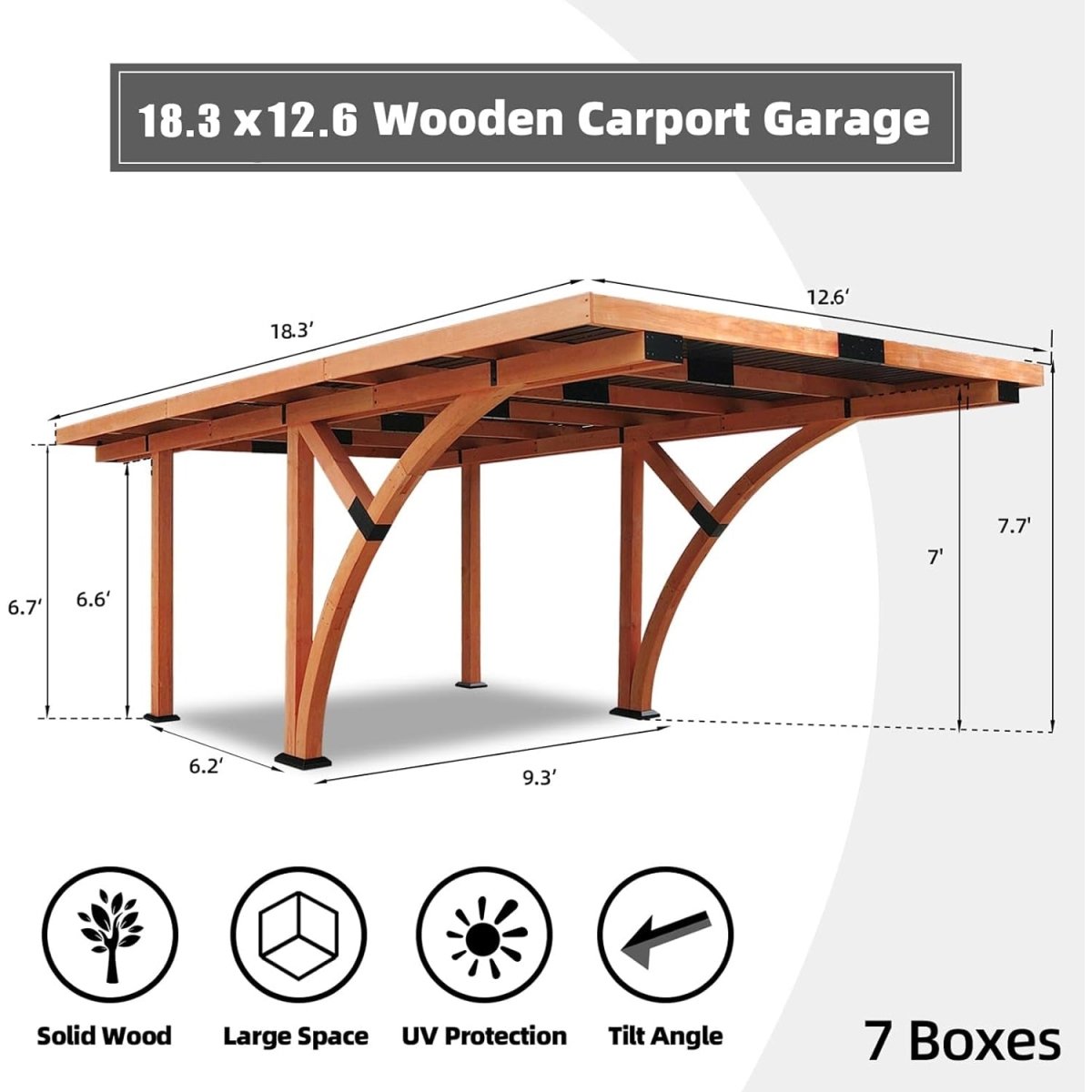 12FT x 18FT Alora Premium Heavy-Duty Pine Wood Arc-Shaped Carport with Metal Roof