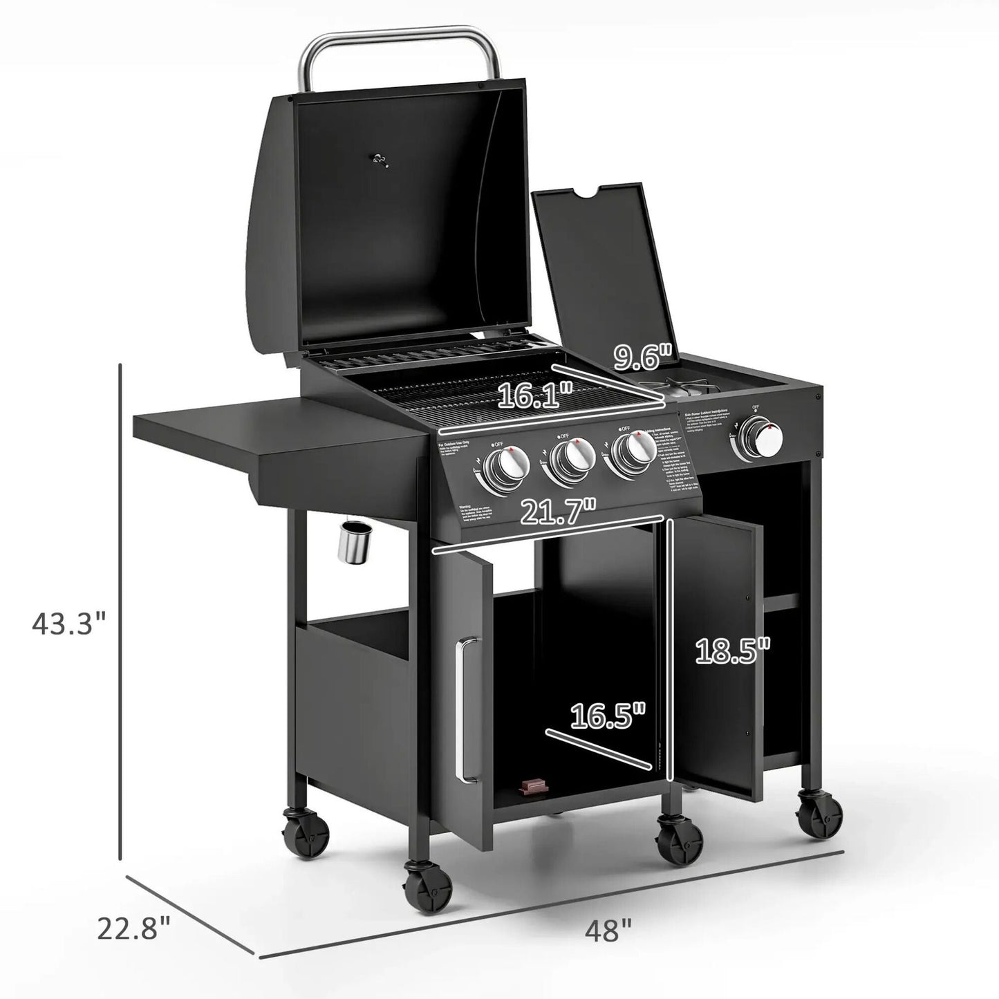Castelle Flame 15K BTU Barbecue Propane Gas Grill With Side Burner