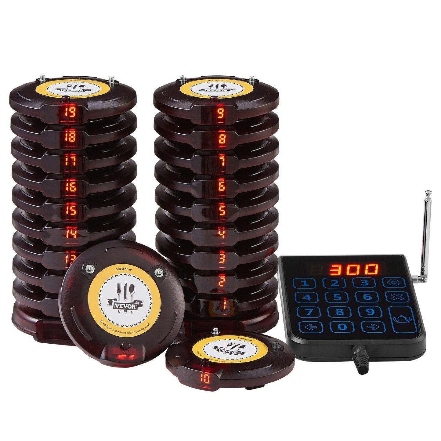 Restaurant Pager System, Wireless 500m Long Range Lineup Waiting Queue Signal, Guest Customer Calling Beepers with Vibration & Flashing