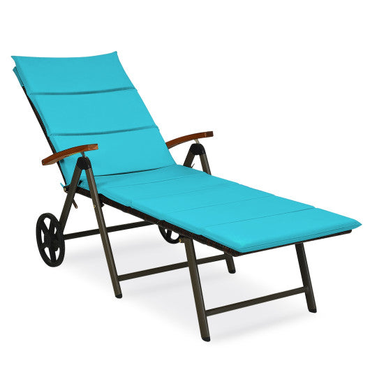 Outdoor Chaise Lounge Chair Rattan Lounger Recliner Chair - Turquoise