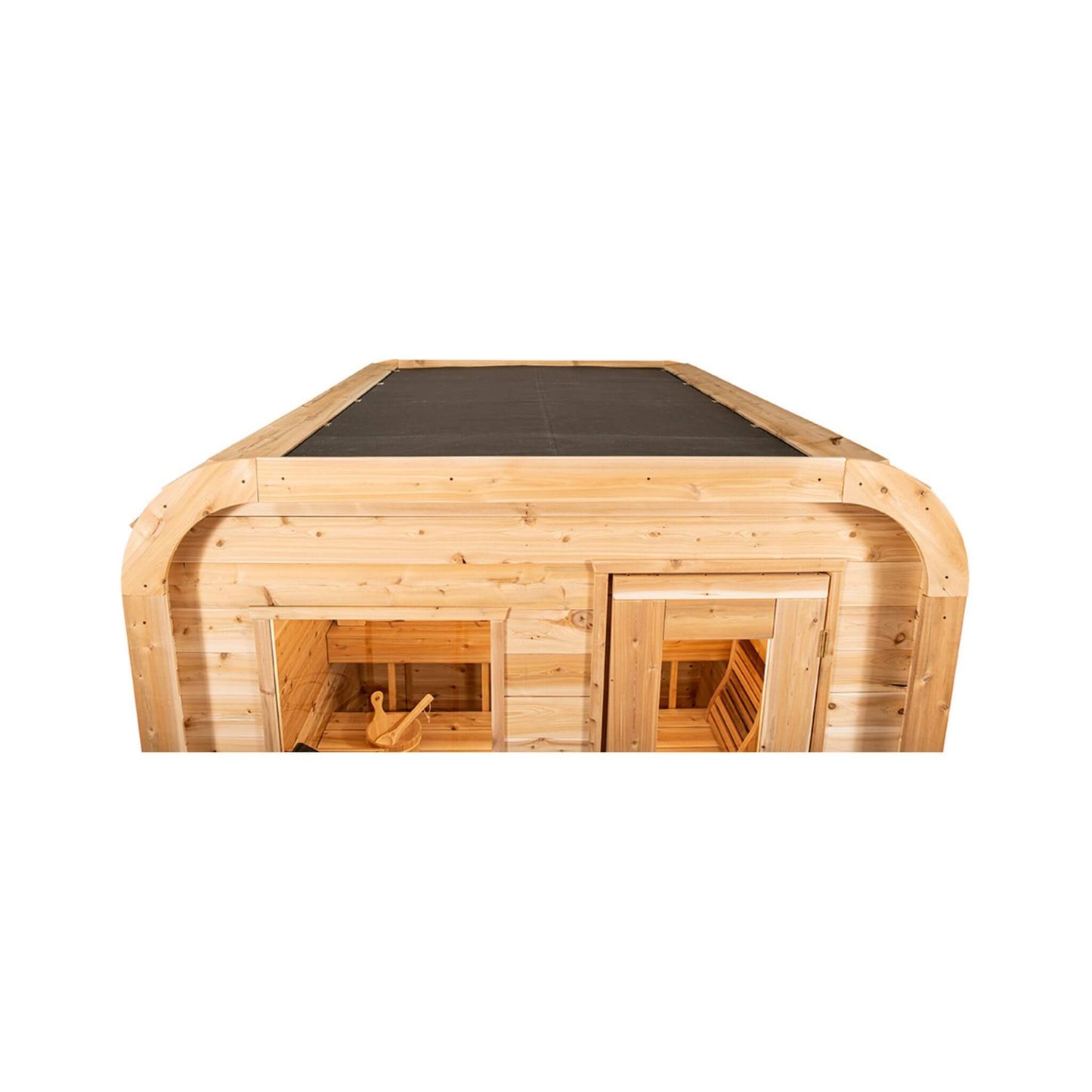 Dundalk Leisurecraft 4-Person Canadian Timber Luna Cube Sauna with Sloped Roof and Front Window