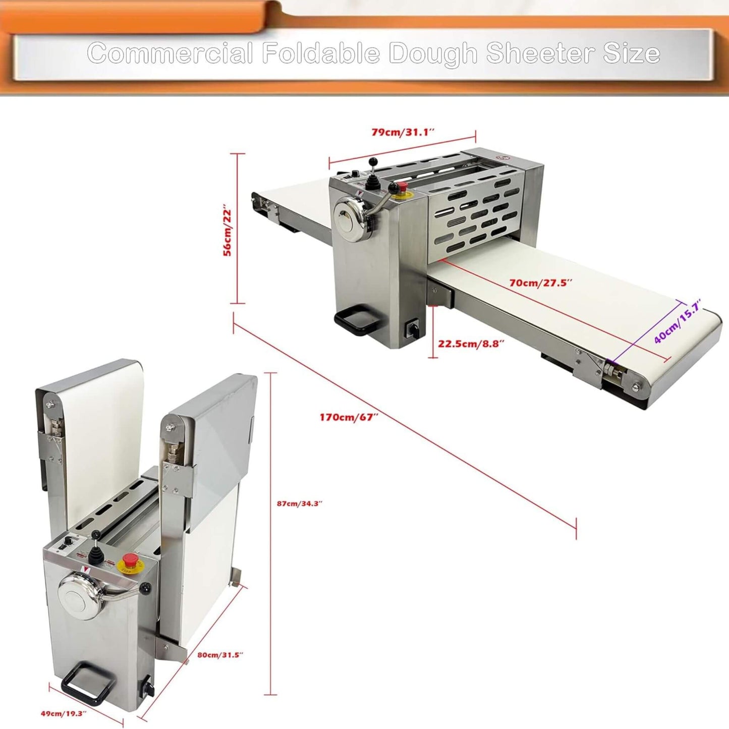 Commercial Electric 110V Foldable Stainless Steel Dough Sheeter