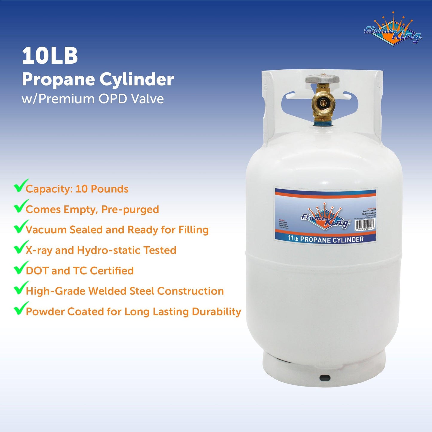Flame King 10lb Propane Tank LP Cylinder with OPD
