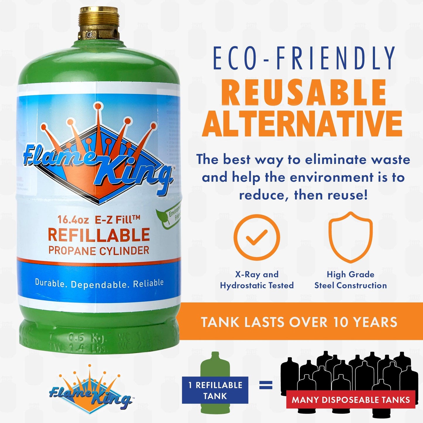 Flame King Eco Friendly Sustainable 1lb Empty Refillable Propane Tank LP Cylinder