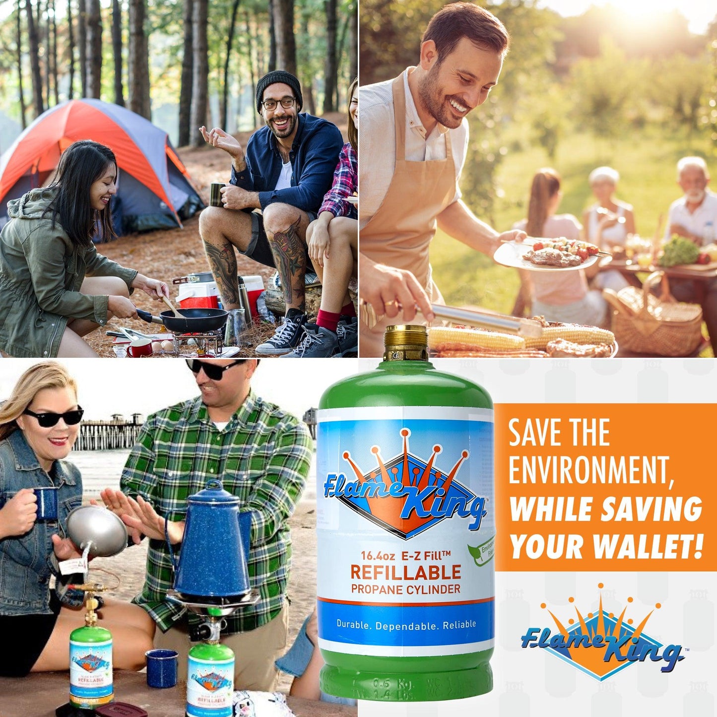 Flame King Eco Friendly Sustainable 1lb Empty Refillable Propane Tank LP Cylinder