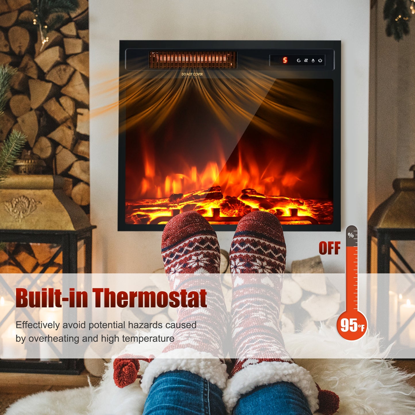 18" 1500W Electric Fireplace Freestanding and Recessed Heater