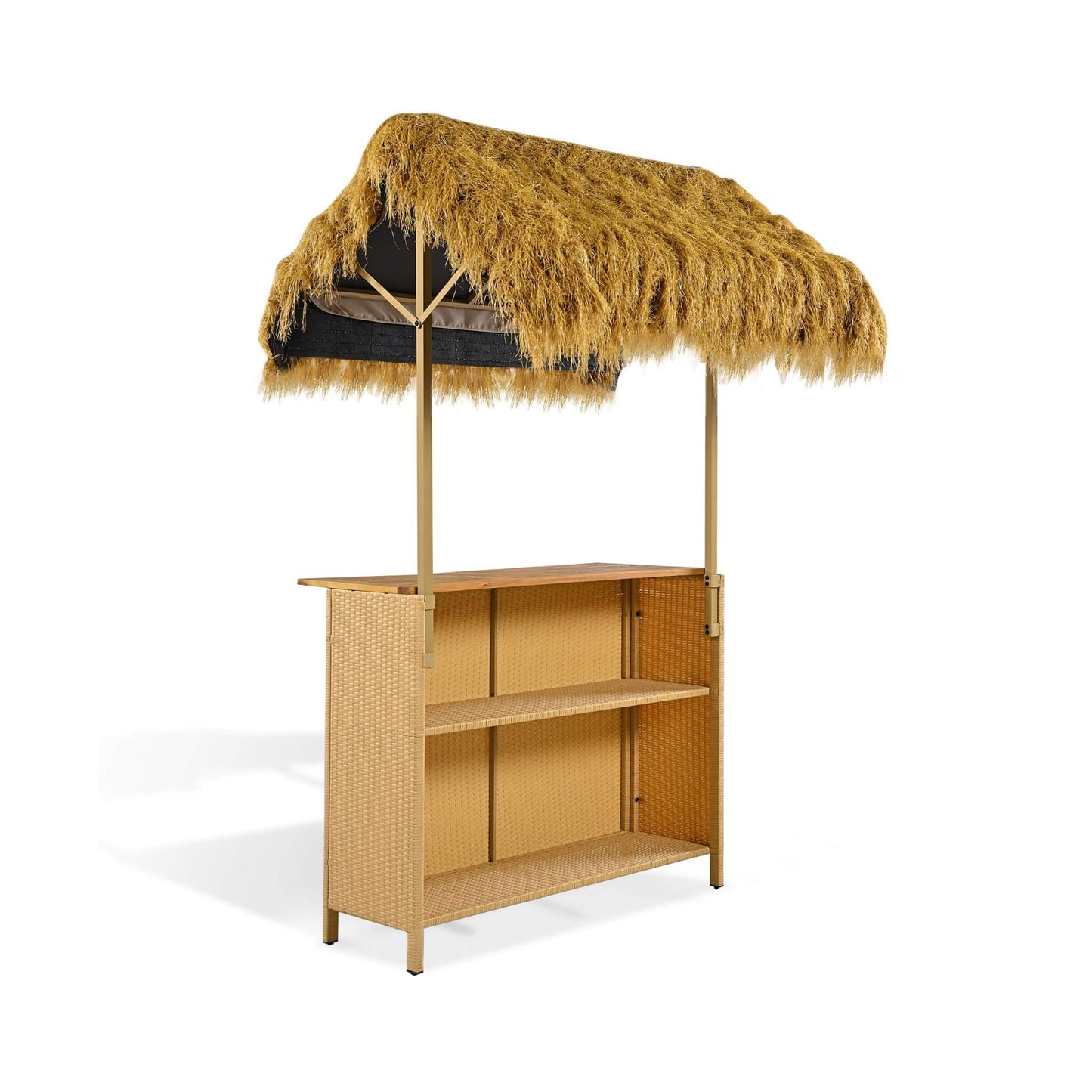 Alora 3-Piece Hawaiian Bar-Height Patio Set with Grass Canopy and Stools
