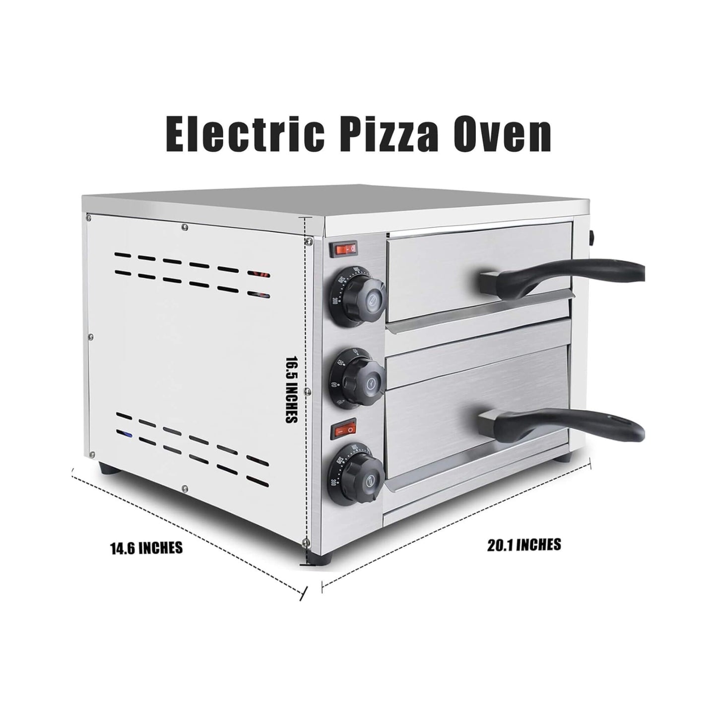 Heavy-Duty 14-Inch Commercial Stainless Steel Electric 2-Tier Tabletop Pizza Oven with Timer