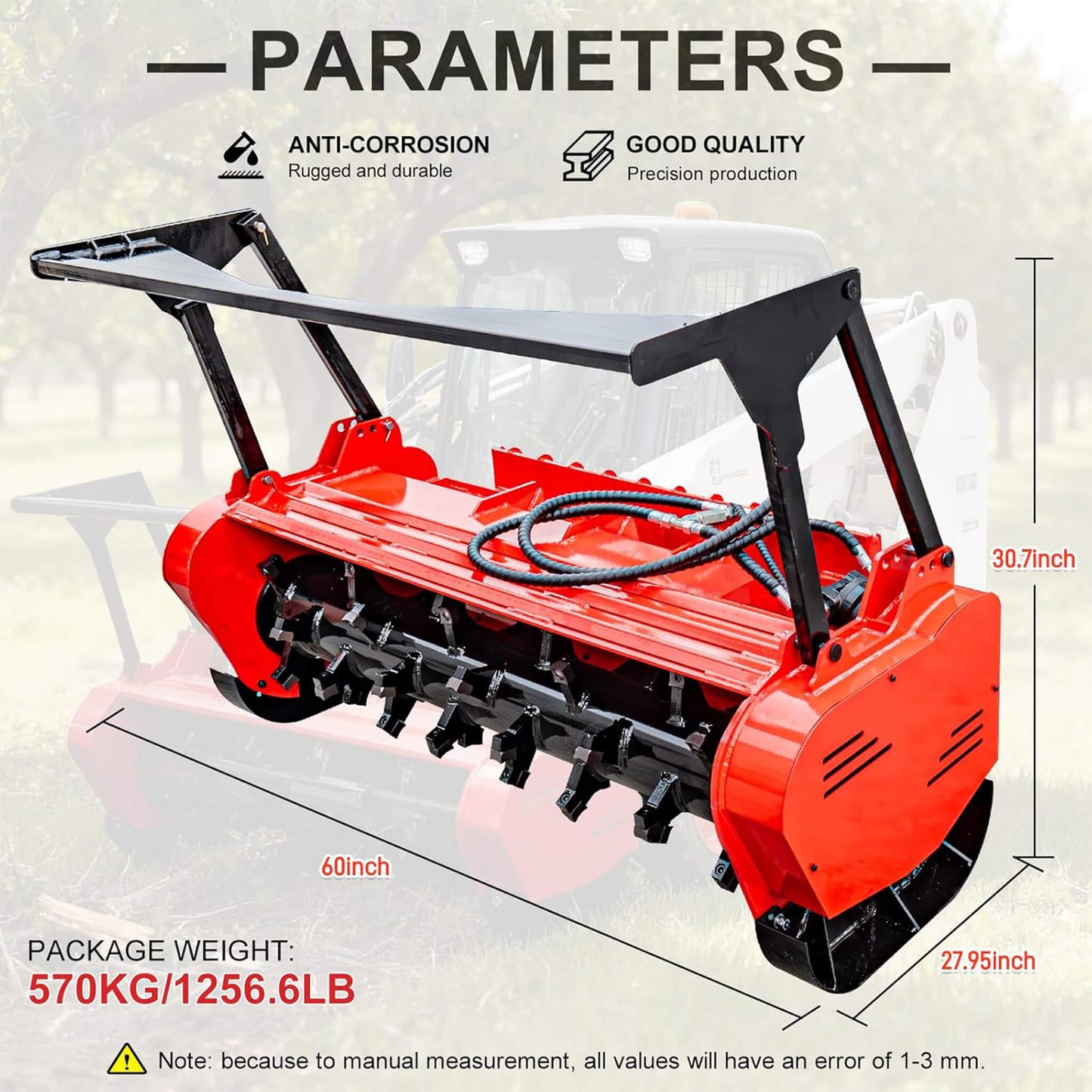 Heavy-Duty 60-Inch Hydraulic Forestry Mulcher Skid Steer Loader Attachment