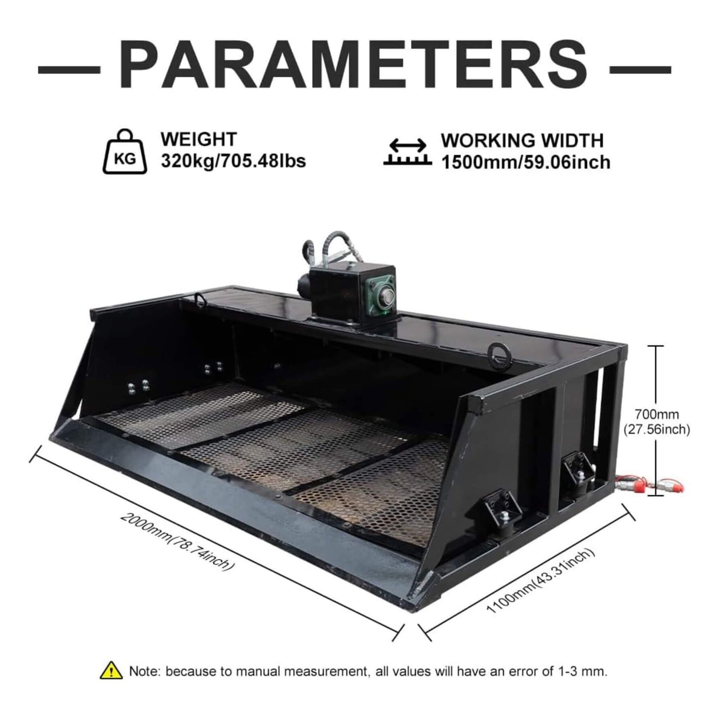 Heavy-Duty 60-Inch Topsoil Screening Skid Steer Bucket Attachment