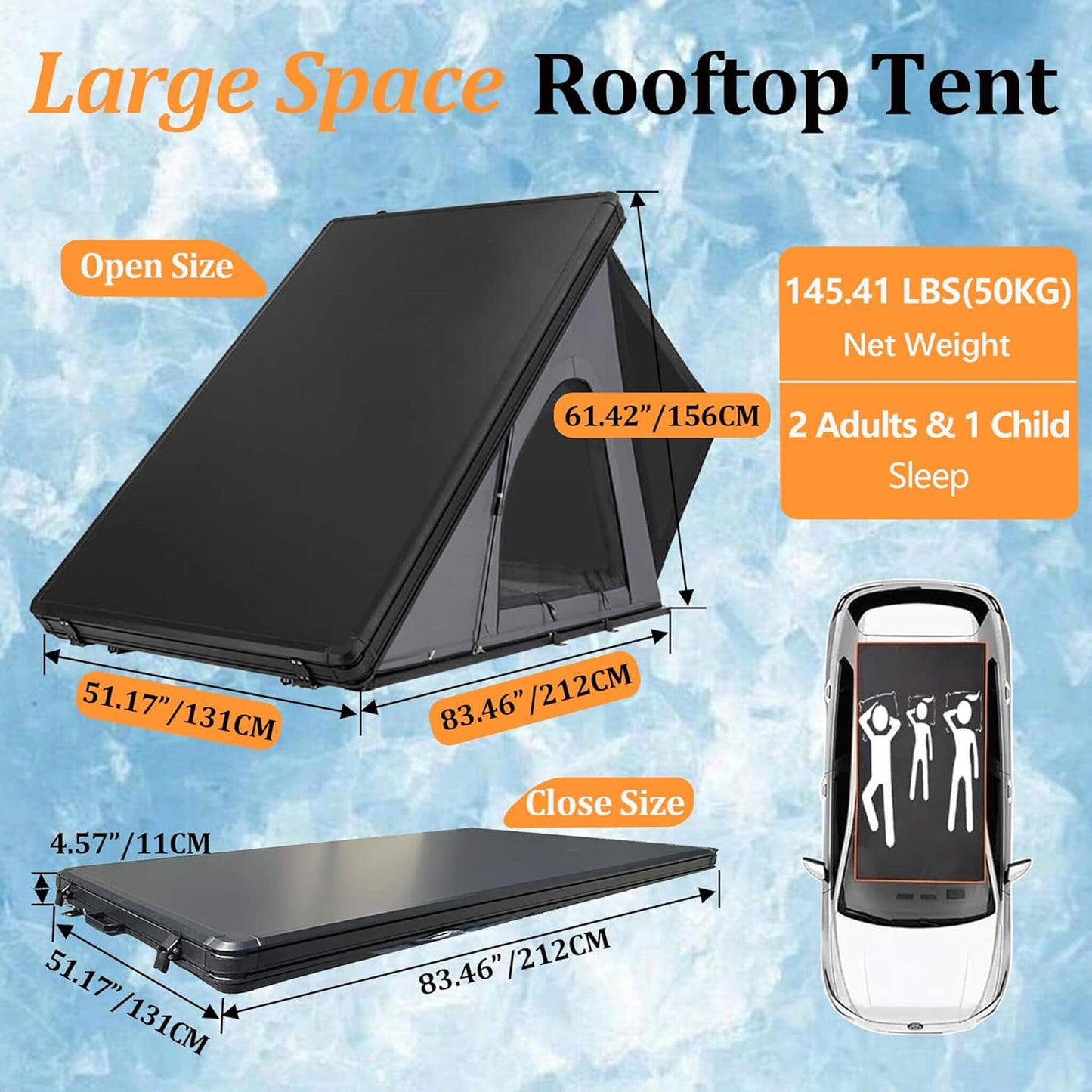 Trailora Ridge Heavy-Duty Aluminum Hard-Shell Rooftop Tent with Ladder, LED Lighting, and Memory Foam Mattress