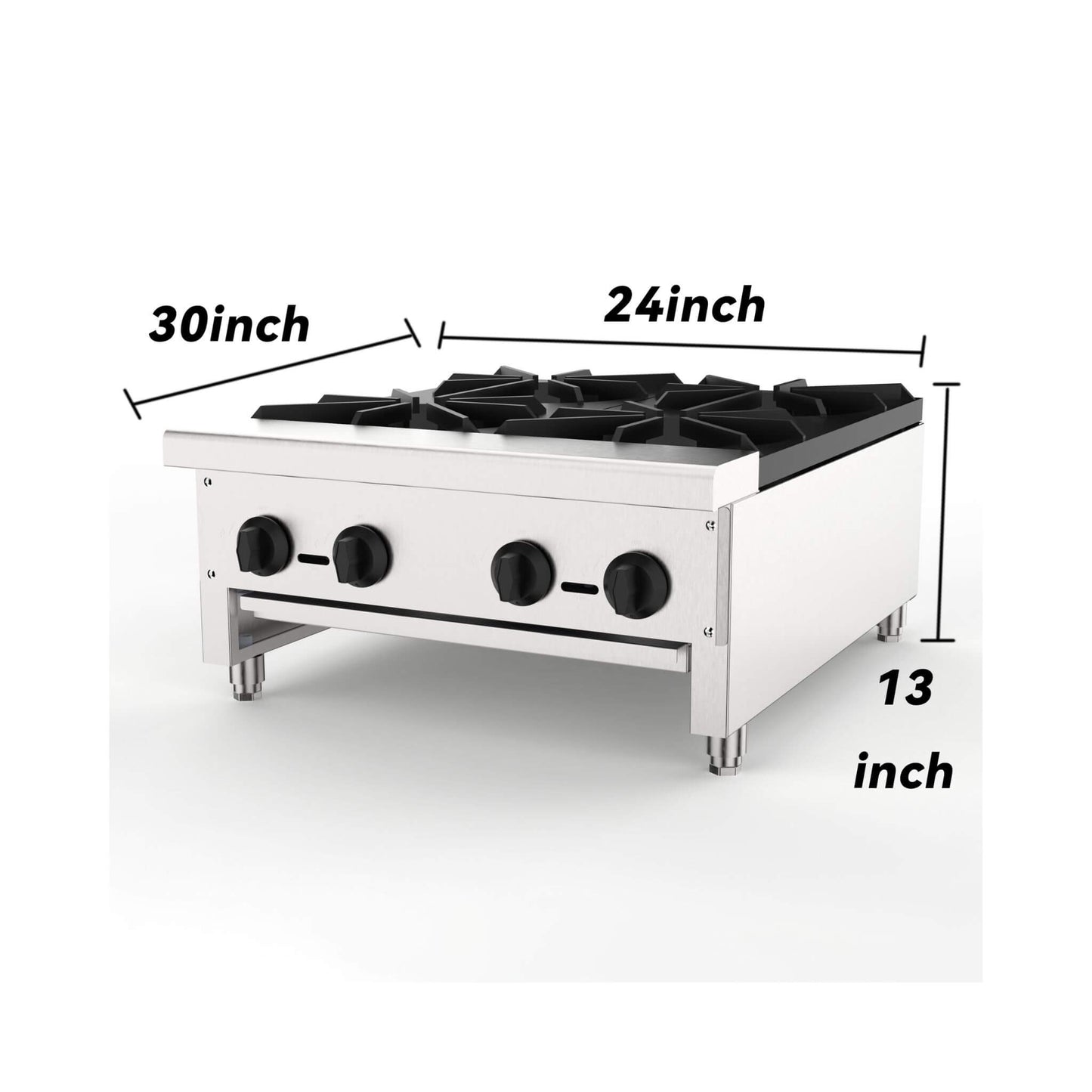 Heavy-Duty Commercial 112K BTU 4-Burner Stainless Steel Gas Stove Hot Plate
